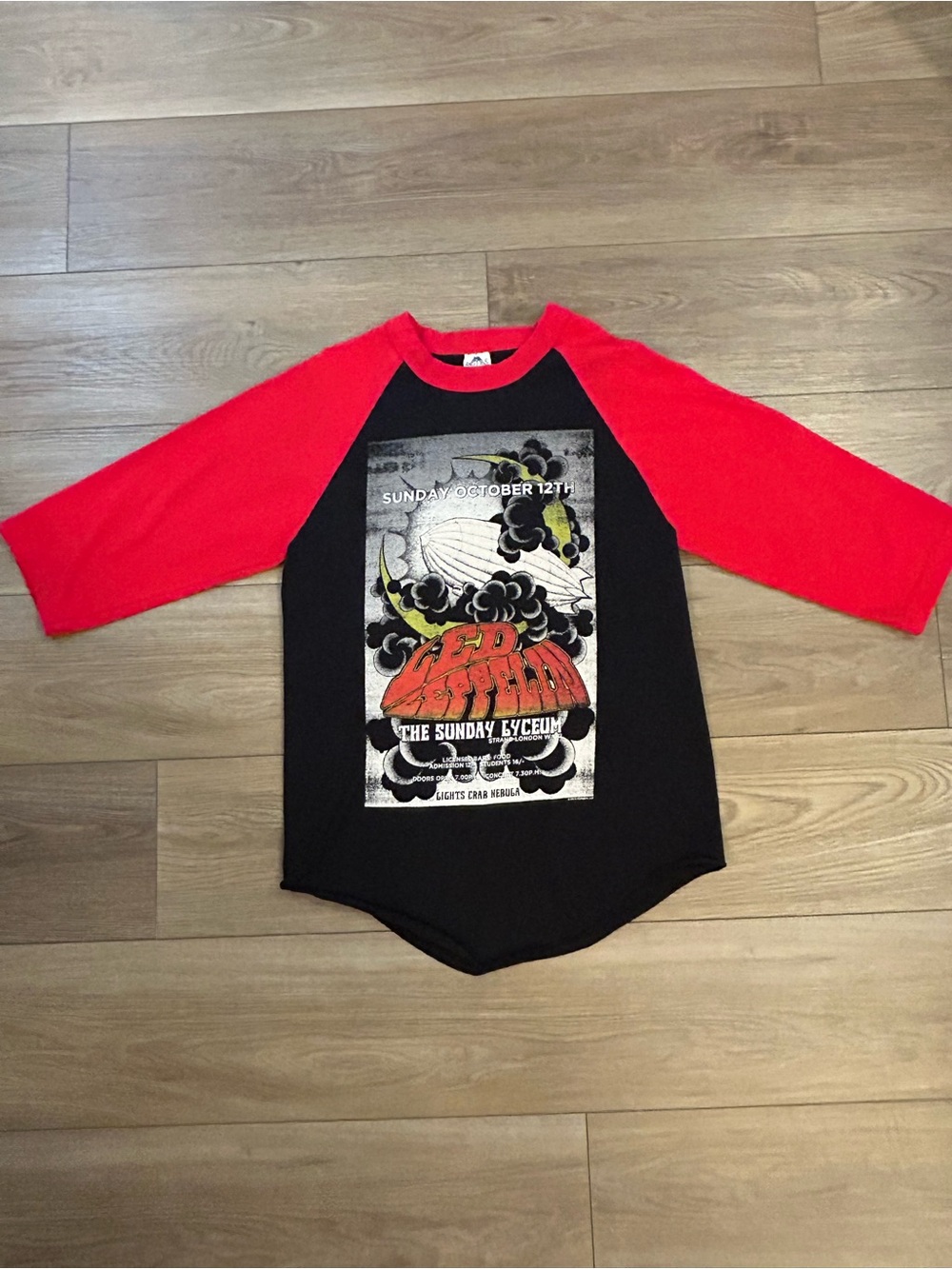 Official Licensed Led Zeppelin Raglan Band Tee Red Black Graphic Shirt S